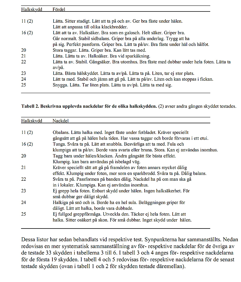 Tabell 1 och 2 Varför halkskydd? Tabell 1 och 2