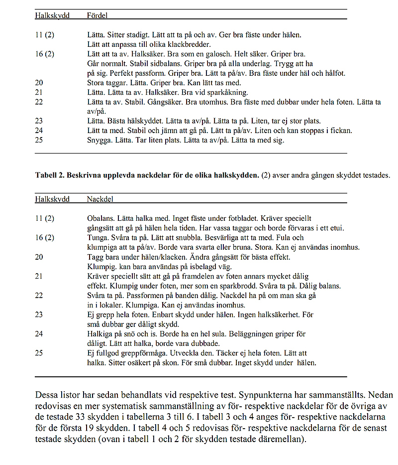 Varför halkskydd? Tabell 1 och 2